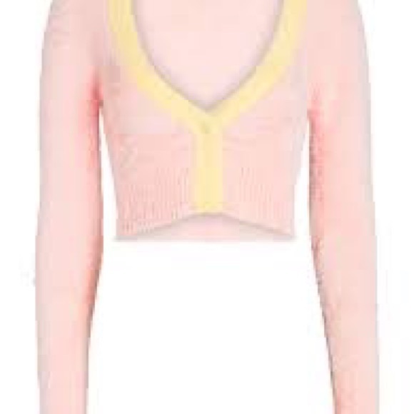 For Love and Lemons Sheila Fuzzy Pink and Yellow Button-Up Crop Cardigan size S - Picture 2 of 4